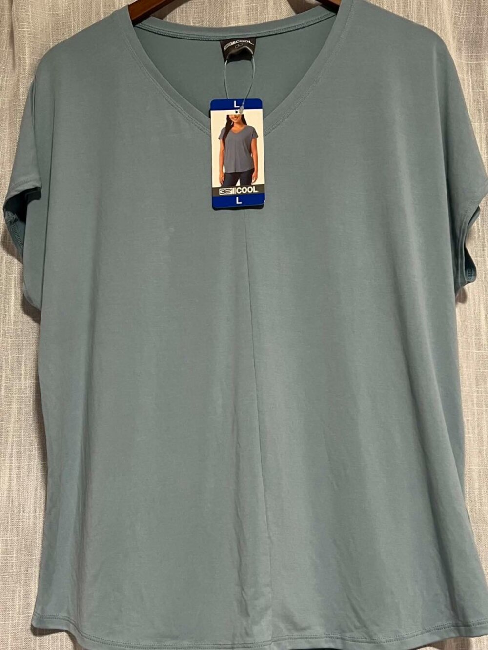 32 Cool Soft V-Neck Tee Short Sleeve Grey/Blue Size L